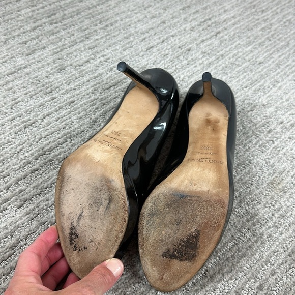 Jimmy Choo Black Patent Leather Luna Peep Toe Platform Heels 38.5/ 8.5 - Picture 9 of 14